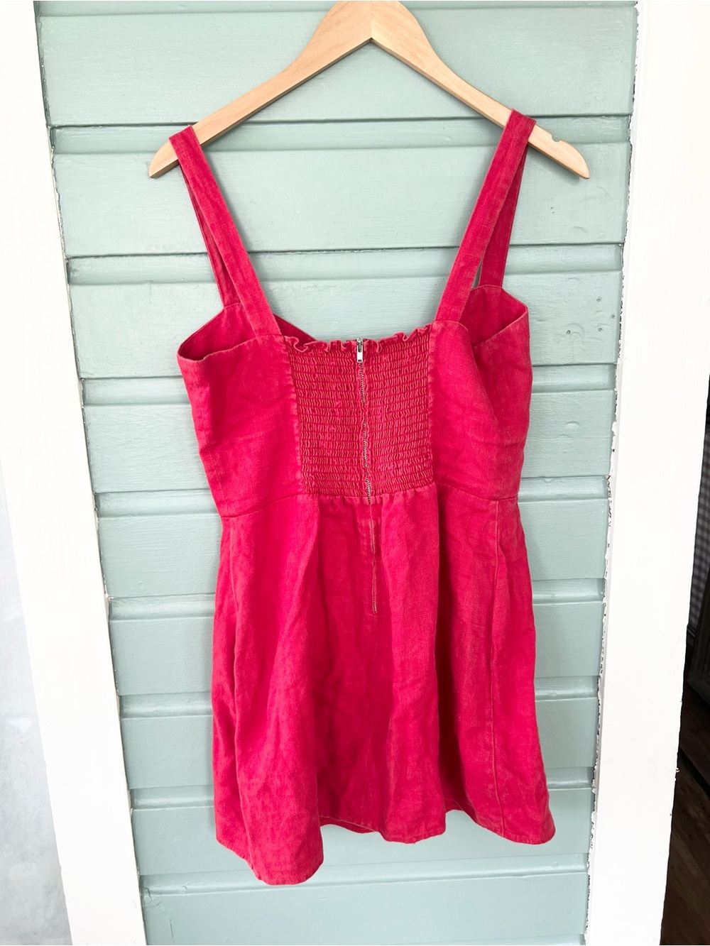Reformation Finn red 100% linen mini dress button front summer vacation size 8 - Picture 3 of 9